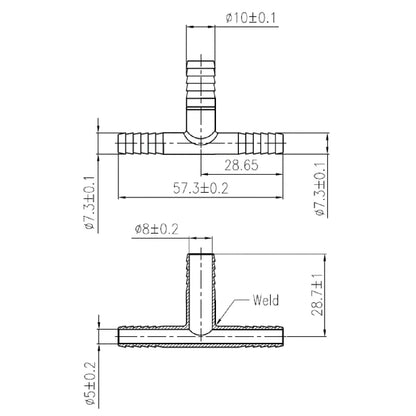 SS Tee (2) 1/4" Barb X 3/8" Barb