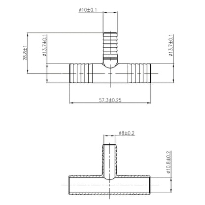 SS Tee (2) 1/2" Barb X 3/8" Barb