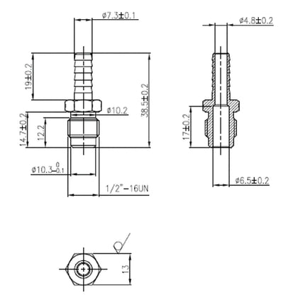 SS Adapter 5/16" MFL X 1/4" Barb