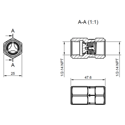 SS Check Valve 1/2"-14 NPT X 1/2"-14 NPT